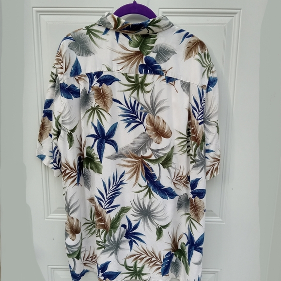 Men's Hawaiian Shirt by Croft &  Barrow Tropical Leaves Blue Green Sz XL Flawed - Picture 7 of 7